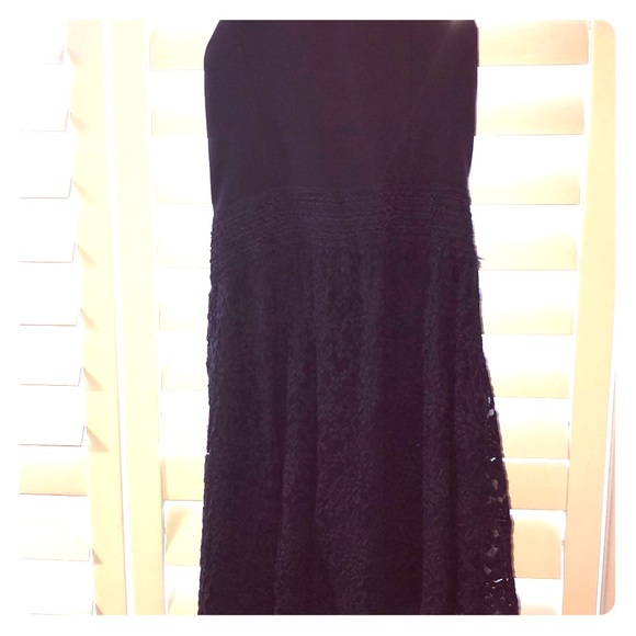 Navy Blue Strapless Floral Lace Dress - Picture 1 of 3